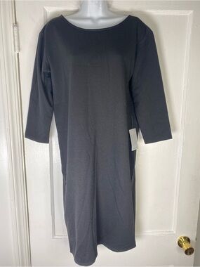 bobeau NWT Nordstrom Black Boatneck Midi Dress with Three-Quarter Sleeves